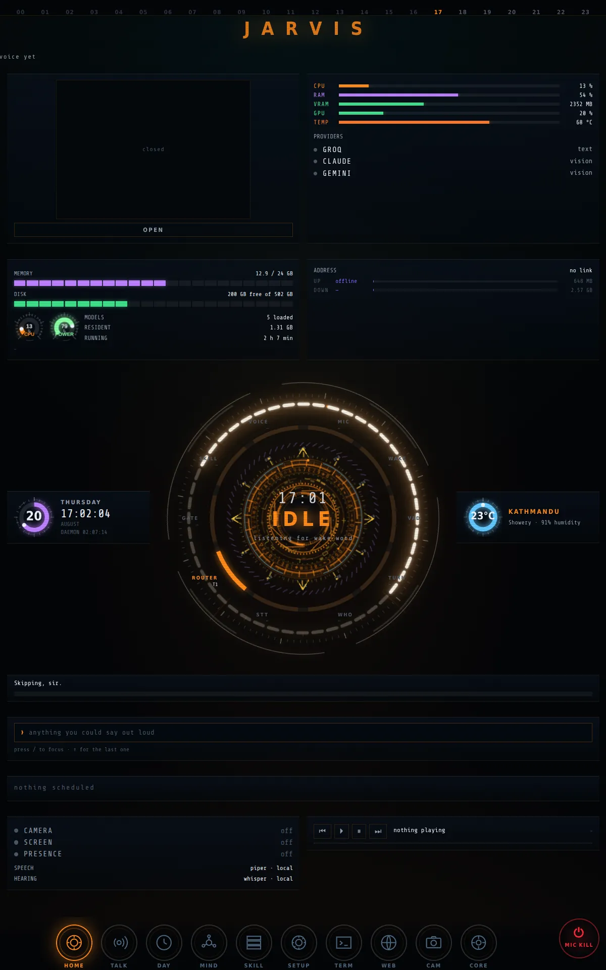 The Jarvis HUD on the portrait monitor