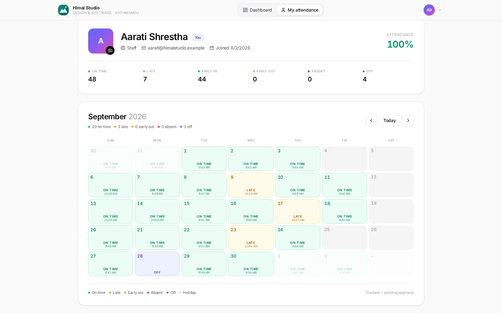Tally on the web: the calendar