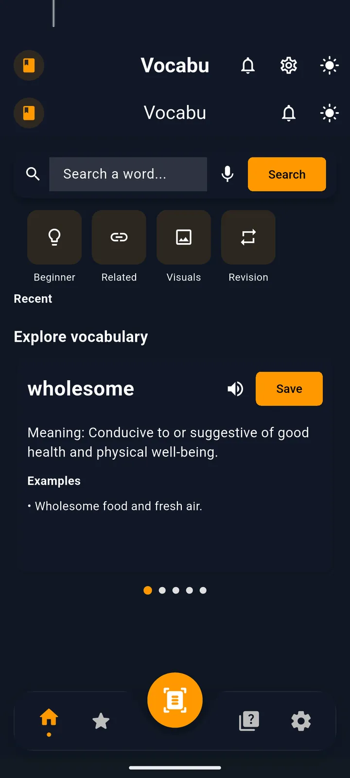 Vocabu, explore, dark theme